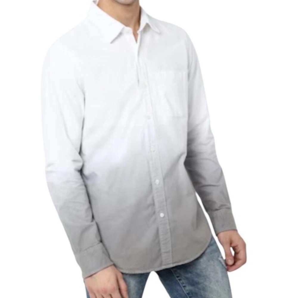 American Eagle White & Gray Ombré Collared Button Down Long Sleeve Shirt